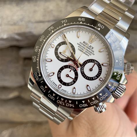 rolex daytona black and white dial|Rolex daytona white gold price.